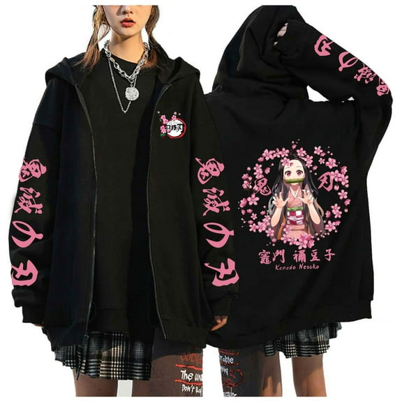JKCIYHNEEOHP Anime Kamado Nezuko Zip-up Hoodie Kamado Tanjirou Agatsuma Zenitsu Unisex Sweatshirt Demon Slayer Harajuku Cardigan