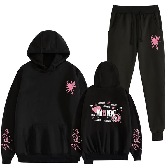 JKCIYHNEEOHP  Stray Kids Hoodies Set Rock Star Album Merch For Men/Women Sweatshirt Pants Two Piece Set Cosplay Hooded Streetwea