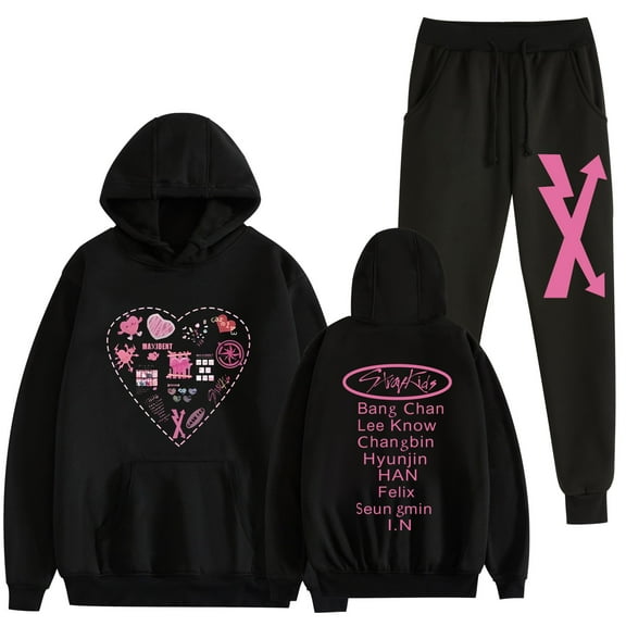 JKCIYHNEEOHP  Stray Kids Hoodies Set Rock Star Album Merch For Men/Women Sweatshirt Pants Two Piece Set Cosplay Hooded Streetwea