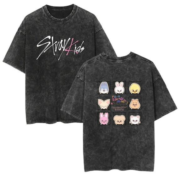 JKCIYHNEEOHP Stray Kids Vintage Cotton Shirt Album T-shirt Felix Jisung Hyunjin Minho Bangchan Changbin Concert