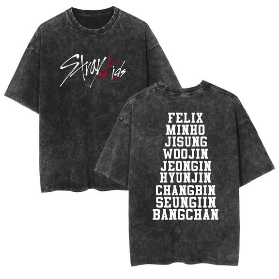 JKCIYHNEEOHP Stray Kids Vintage Cotton Shirt Album T-shirt Felix Jisung Hyunjin Minho Bangchan Changbin Concert