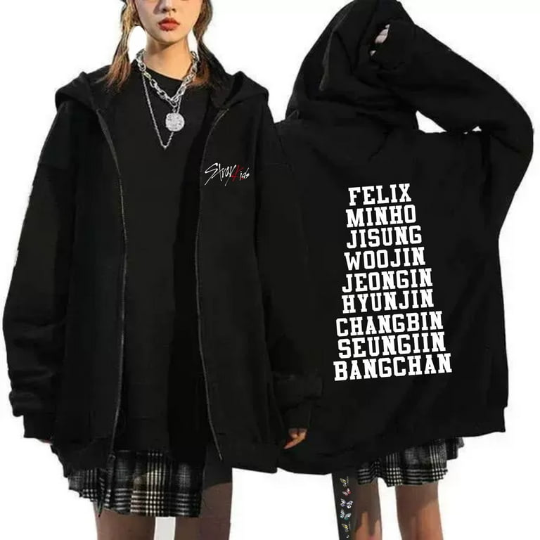 JKCIYHNEEOHP Women's Zip Hoodies Stray Kids Merch Casual Cardigan