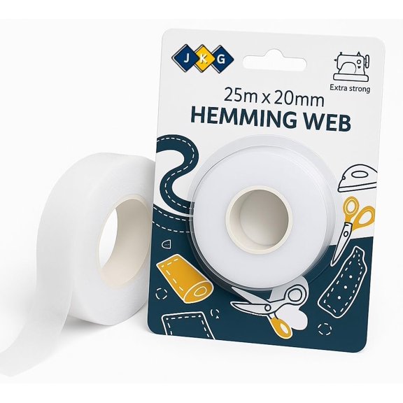 JKG 25 meters IRON ON HEMMING WEB TAPE - EXTRA STRONG - Perfect for Ironing, Bonding, Patching clothing, Fabric fusing - School badges, trousers etc - NO SEWING REQUIRED (25m x 2cm)