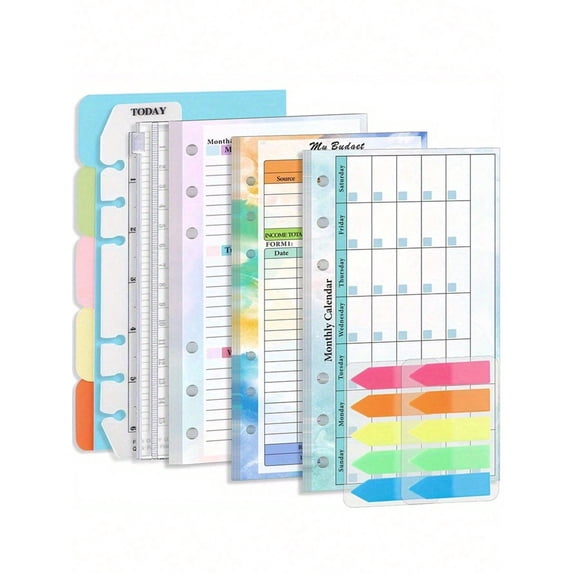 JKJK Multicolor Binder Planner Accessory Kit, Lined Grid Blank Refill Pages + Dividers + Sticker Tabs for Notebook Organization