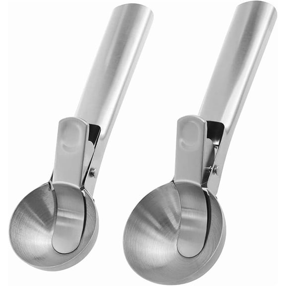 Rirvix Stainless Steel Ice Cream Scoop with Trigger Release, Multi-Purpose Fruit Melon Baller Meatball Scooper
