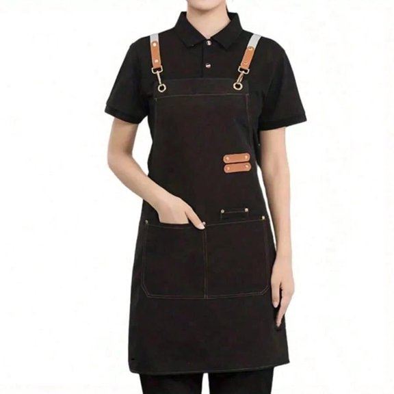 JKJK Waterproof Cross Back Chef Aprons 1 Pack for Cooking Baking Grilling,2 Pockets Adjustable Kitchen Apron,Bib for Men Women Restaurant Gardening