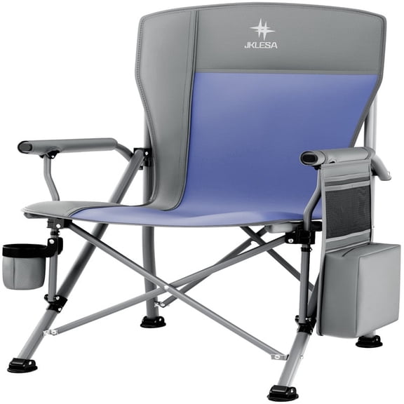 JKLESA XL Premium Camping Chair - 400lb Capacity, Oversized 23.7" Wide Seat, Heavy Duty 600D Oxford Fabric, Padded Camping Chair Portable for Outdoor, Beach, Tailgate Parties Slate/Navy