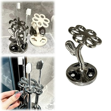 JKLOP Bathroom Toothbrush Rack Flower Shaped Ceramic Toothbrush Holder Can Accommodate 6 Standard Brushes for Home & Kitchen
