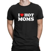 JKLPOLQ I Love Hot Moms T Shirt Funny Red Heart Love Moms Short Sleeve Cotton T-Shirt