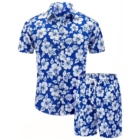 JKLPOLQ Men Casual Short Sleeve Hawaiian Shirt + Shorts Suits Button Down Beach Shirt Sets