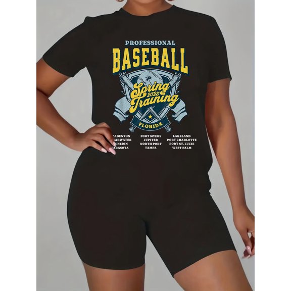JKLPOLQ Women's Summer Baseball Collection Print Milk Silk Short Sleeve Two-Piece Set – Minimalist Stylish Breathable Outfit