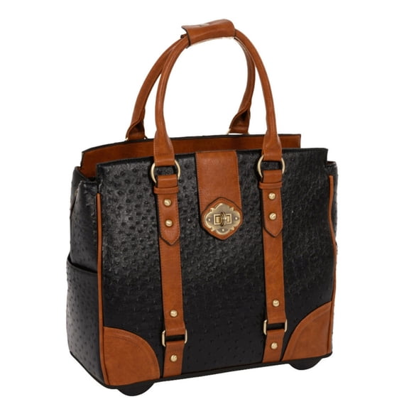 JKM & Company Rolling Laptop Bag for Women | Designer Wheeled Briefcase | Fits 13-17" Laptops | Office Travel Computer Case (A-List Ostrich)