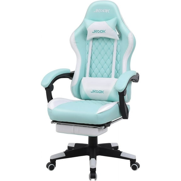 JKOOK Gaming Chair with Footrest,Ergonomic Reclining Computer OfficeChair, Height Adjustable, 135° Recline, Linkage Armrests, Lumbar Support, Comfortable Study Chair, PU Leather, 360° Swivel Function