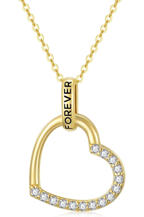 14K Gold Heart Necklaces for Women Solid Gold I Love You Forever Heart Pendant Necklace Birthday Valentines Day Gifts for Her Mom Wife