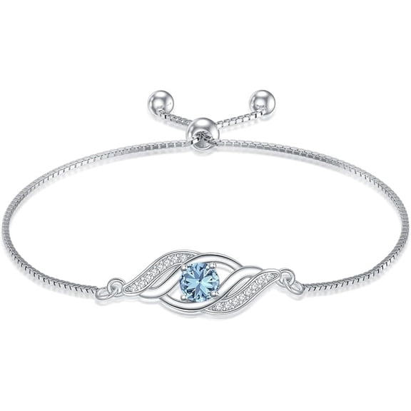 JKR 925 Sterling Silver Aquamarine Birthstone Bracelet for Women Dainty Infinity Bracelet Fine Jewelry Birthday Gifts for Her Mom Wife