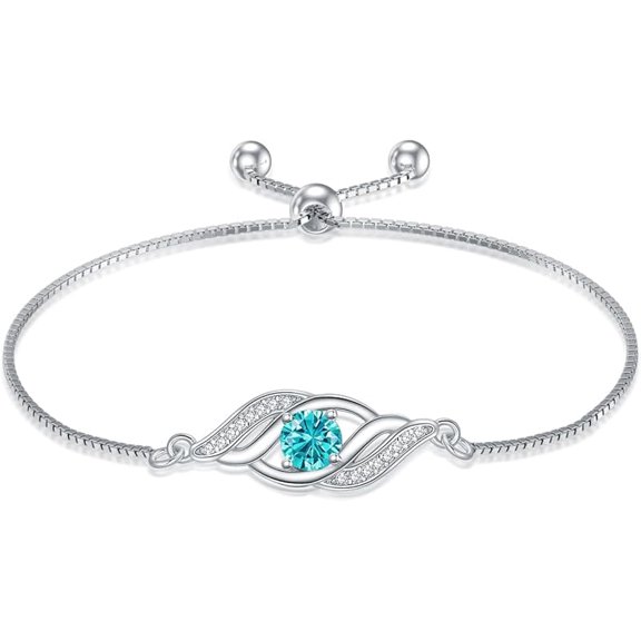 JKR 925 Sterling Silver Topaz Birthstone Bracelet for Women Dainty Infinity Bracelet Fine Jewelry Birthday Gifts for Her Mom Wife