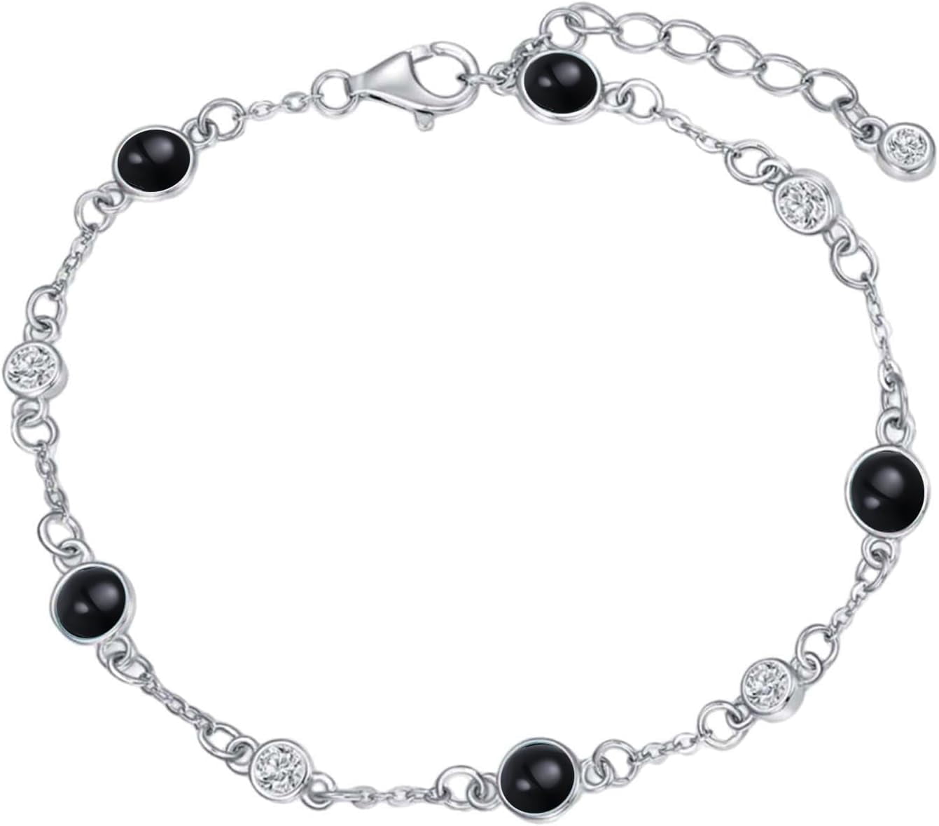 JKR Anklet Black Onyx Bracelet for Women 925 Sterling Silver Chain Ankle Bracelet Beach Summer Fine Jewelry Birthday Valentines Mothers Day Gifts for Women Her Mom