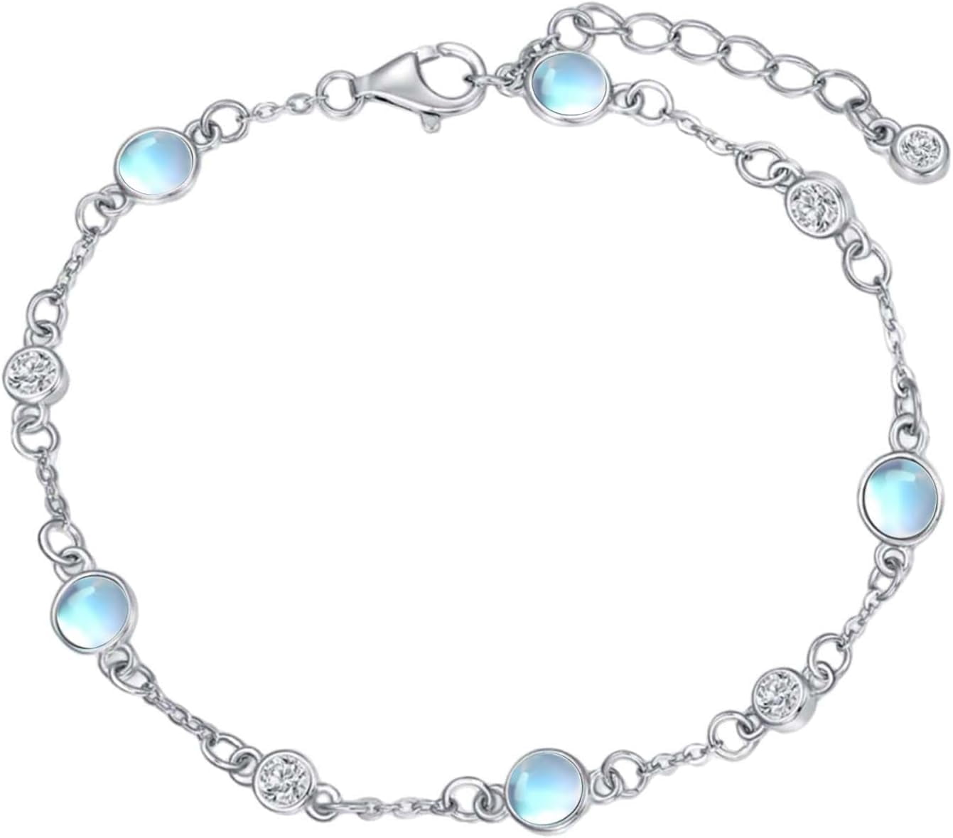 JKR Anklet Moonstone Bracelet for Women 925 Sterling Silver Chain Ankle Bracelet Beach Summer Fine Jewelry Birthday Valentines Mothers Day Gifts for Women Her Mom