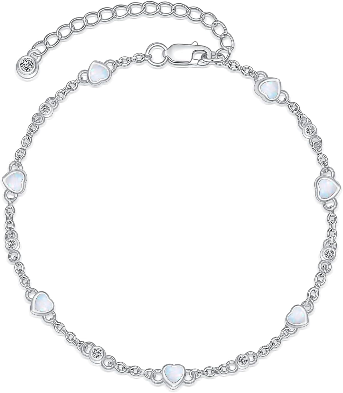 JKR Anklet Opal Bracelet for Women 925 Sterling Silver Chain Ankle Bracelet Beach Summer Fine Jewelry Birthday Valentines Mothers Day Gifts for Women Her Mom
