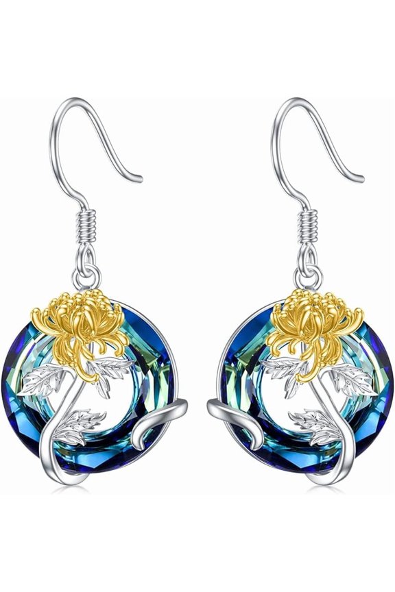 Birth Flower Earrings 925 Sterling Silver 12 Month Floral Earrings Birthstone Crystal Jewelry Birthday Gifts for Women