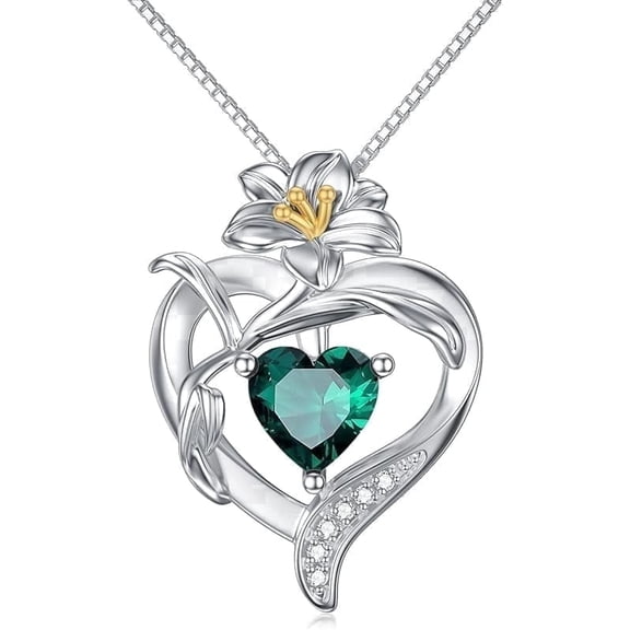 JKR Birth Flower Necklace 925 Sterling Silver Heart Birthstone Pendant Necklaces Birth Month Floral Jewelry Birthday Gifts for Women Her
