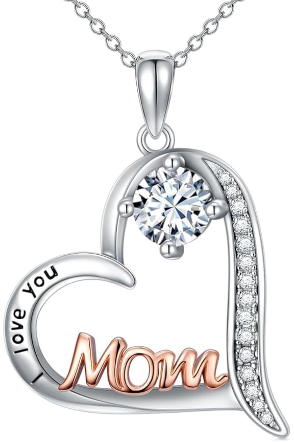 Birthday Gifts for Mom 925 Sterling Silver Heart Mom Necklace Birthstone Jewelry Mother's Day for Women Mother Grandma