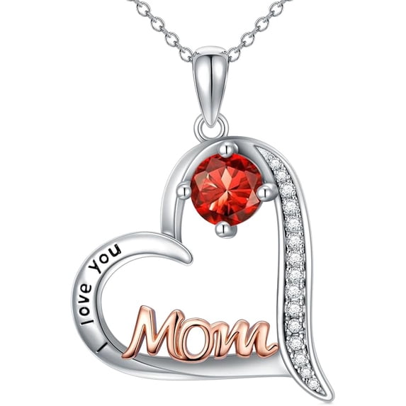 JKR Birthday Gifts for Mom 925 Sterling Silver Heart Mom Necklace Birthstone Jewelry Mother's Day for Women Mother Grandma
