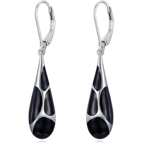 JKR Black Teardrop Earrings for Women 925 Sterling Silver Enamel Dangle Earrings Jewelry Birthday Christmas Gifts for Her