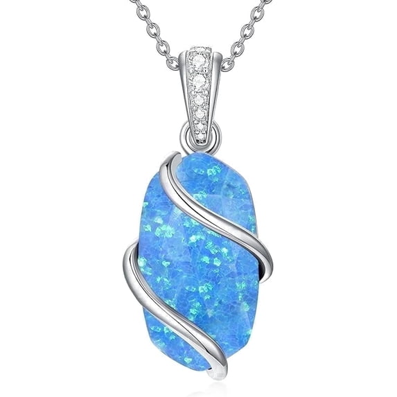JKR Blue Opal Necklace for Women 925 Sterling Silver Dainty Gemstone Pendant Fine Jewelry Mothers Day Birthday Gifts for Mom Her