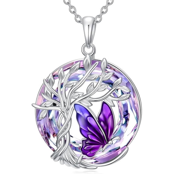 JKR Butterfly Necklace for Women 925 Sterling Silver Tree of Life Butterflies Dragonfly Hummingbird Pendant Necklaces Crystal Jewelry Anniversary Birthday Gift for Her
