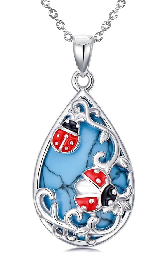 Butterlfy/Dragonfly/Bee/Hummingbird/Ladybug necklace for Women Sterling Silver Turquoise Pendant necklace Jewelry Gifts for Women