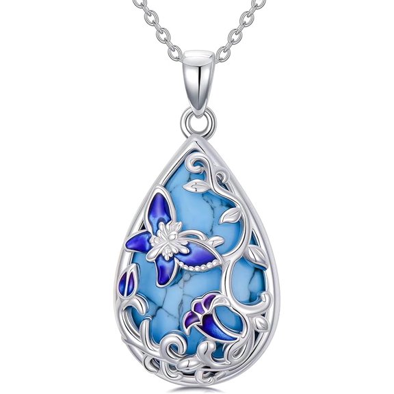 JKR Butterlfy/Dragonfly/Bee/Hummingbird/Ladybug necklace for Women Sterling Silver Turquoise Pendant necklace Jewelry Gifts for Women