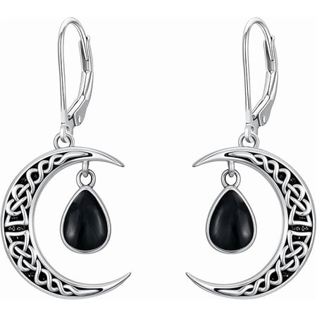 JKR Celtic Moon Earrings 925 Sterling Silver Vintage Crescent Earrings Witch Jewelry Gifts for Women