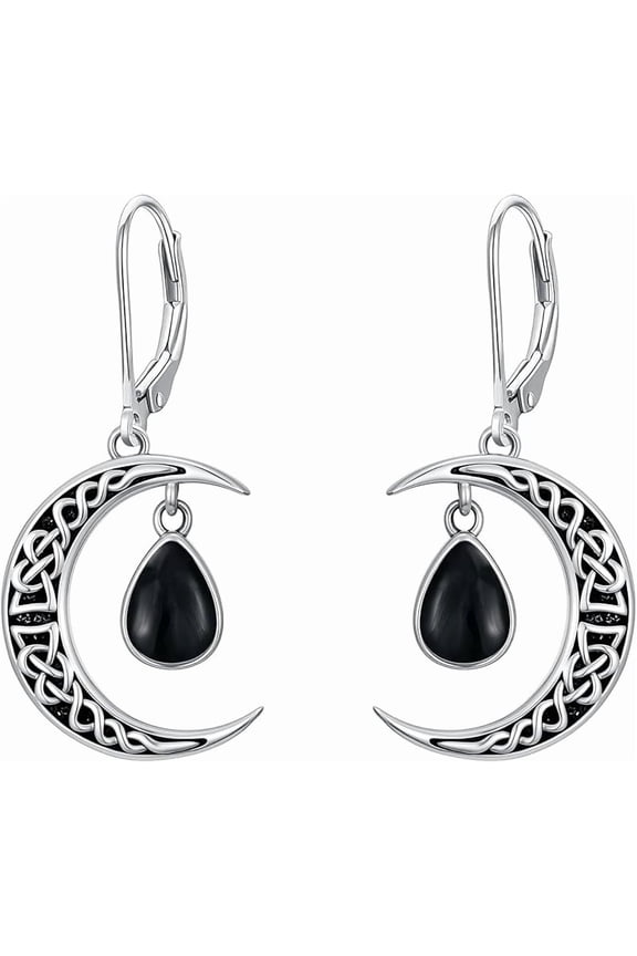 Celtic Moon Earrings 925 Sterling Silver Vintage Crescent Earrings Witch Jewelry Gifts for Women