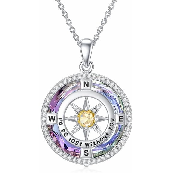 JKR Compass Necklace for Women 925 Sterling Silver I'd be Lost without You Compass Pendant Birthstone Necklaces Anniversary Jewelry Birthday Gift for Girlfriend Wife Graduation Gifts for Her