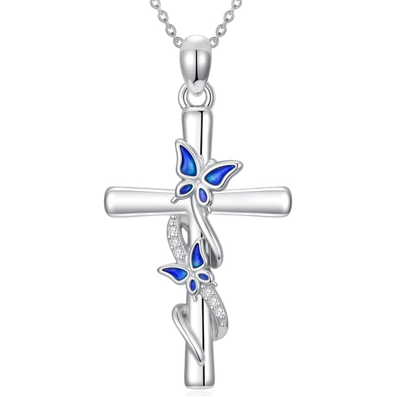 JKR Cross Necklace Valentines Day Gifts for Women 925 Sterling Silver Pendant Butterfly/Dragonfly/Bee/Ladybug/Hummingbird Cross Jewelry Gifts for Her