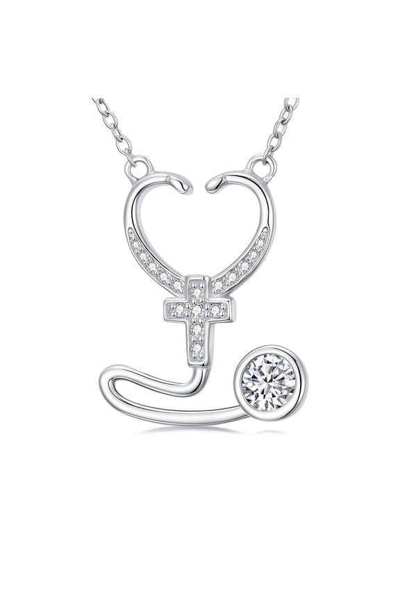 Diamond Classic Stethoscope Necklace for Nurses 925 Sterling Silver Nursing Medical Pendant, Simple Nurse Jewelry Gifts for RN, LPN, CNA Pinning Ceremony Gifts for New Nurses Practitioner