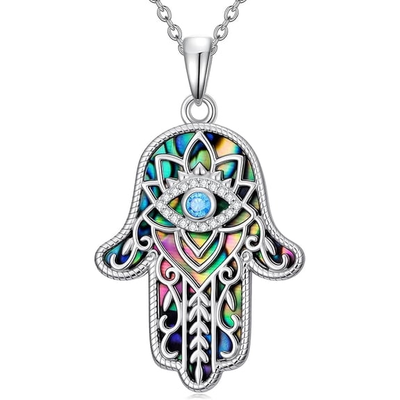 JKR Evil Eye Hamsa Hand Necklace Evil Eye/Star of David/Cross/Lotus/Witch Knot/Key of Abalone Shell Necklace 925 Sterling Silver Religious Hand of Fatima Jewelry Gifts for Women Her
