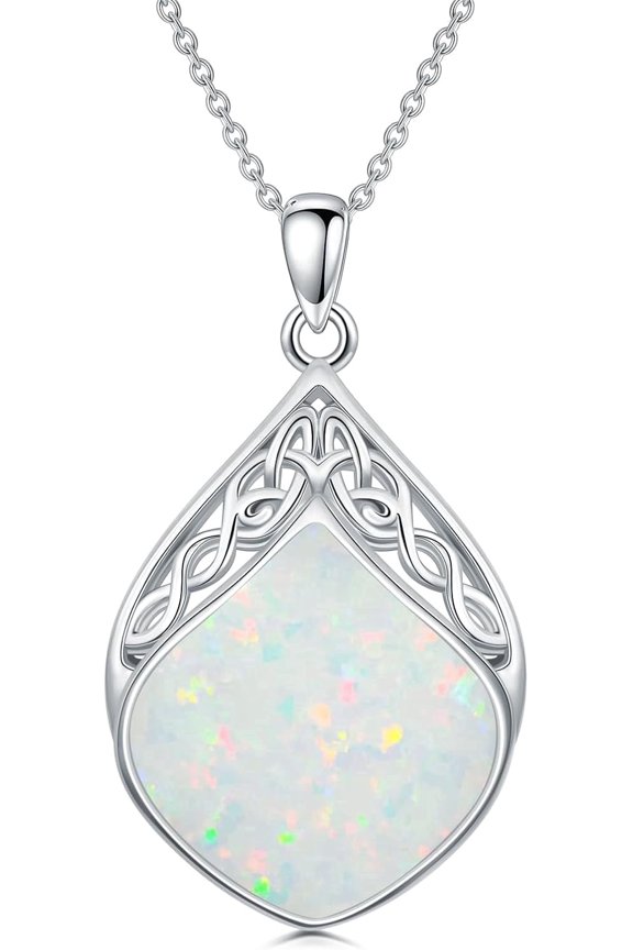 Gemstone Teardrop Necklace for Women 925 Sterling Silver Celtic Knot Pendant Irish Jewelry Anniversary Birthday Gift for Her