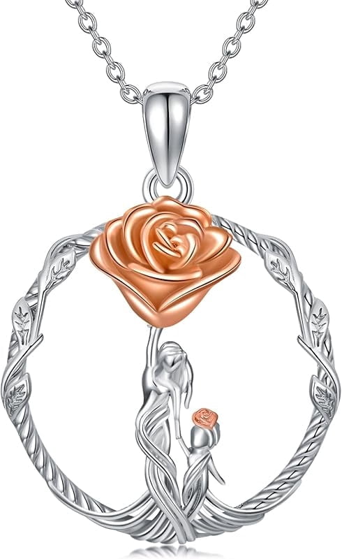 JKR Gifts for Mom 925 Sterling Silver Rose Flower Necklace Mother and 1-5 Daughters/Sons Jewelry Birthday Gifts for Women Wife Grandma