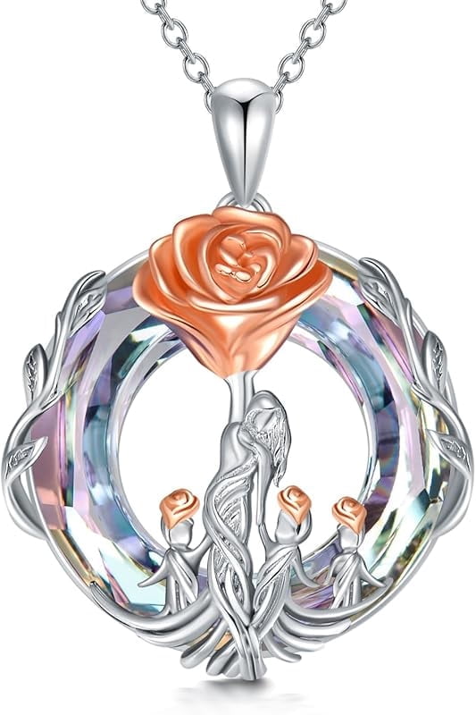 JKR Gifts for Mom 925 Sterling Silver Rose Flower Necklace Mother and 1-5 Daughters/Sons Jewelry Birthday Gifts for Women Wife Grandma