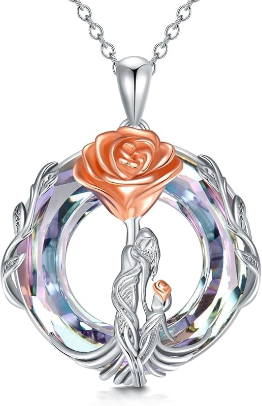 JKR Gifts for Mom 925 Sterling Silver Rose Flower Necklace Mother and 1-5 Daughters/Sons Jewelry Birthday Gifts for Women Wife Grandma