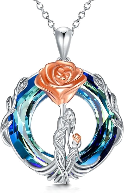 JKR Gifts for Mom 925 Sterling Silver Rose Flower Necklace Mother and 1-5 Daughters/Sons Jewelry Birthday Gifts for Women Wife Grandma