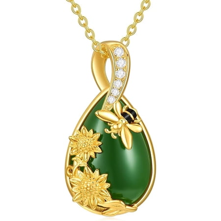 JKR Green Jade Necklace Sterling Silver Teardrop Hummingbird/Dragonfly/Butterfly/Bee/Cat/Cardinal/Owl/Fox/Sloth Jade Jewelry Birthday Gifts Women Mom Wife