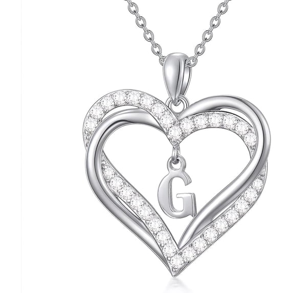 JKR Heart Initial Necklace 925 Sterling Silver Initial A-Z Letter Pendant Necklace Double Heart Jewelry Anniversary Birthday Gifts for Women Her Wife Girlfriend