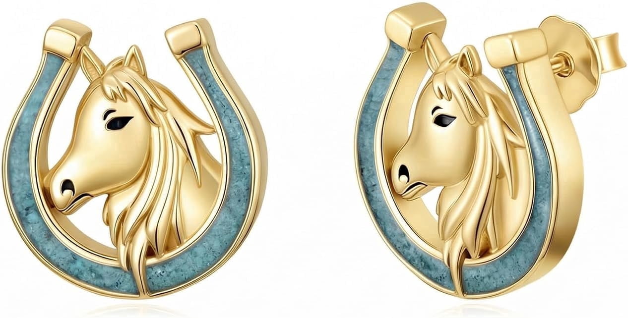 JKR Horse Stud Earrings Sterling Silver Turquoise Horseshoe Earrings Western Jewelry Gifts For Women Birthday Gifts for Her