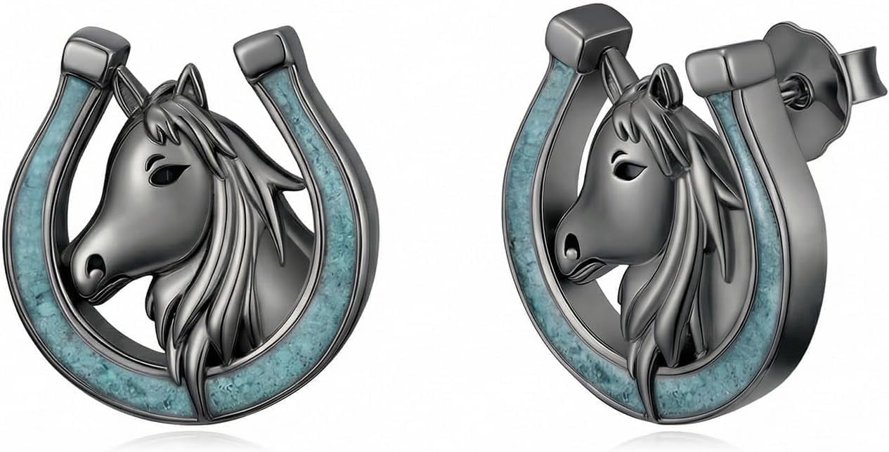 JKR Horse Stud Earrings Sterling Silver Turquoise Horseshoe Earrings Western Jewelry Gifts For Women Birthday Gifts for Her