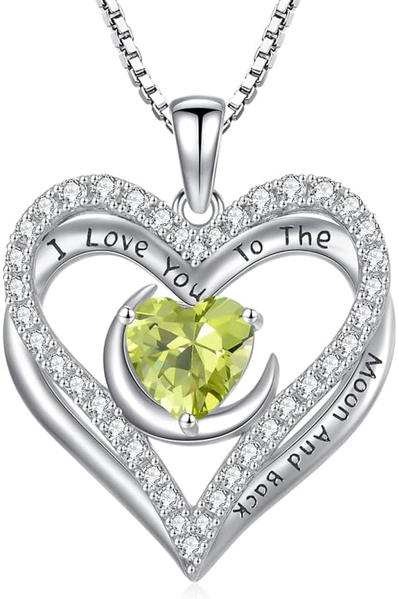 I Love You to the Moon and Back Necklaces for Women 925 Sterling Silver Double Heart Necklace with 12 Birthstone Jewelry Birthday Anniversary Mothers Day Gifts for Women