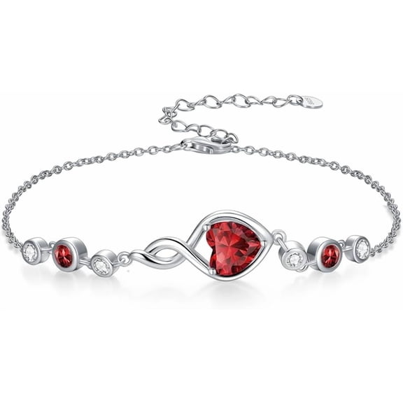 JKR Infinity Birthstone Garnet Bracelet 925 Sterling Silver Heart Love Infinity Link Bracelet Fine Jewelry Birthday Valentines Mothers Day Gifts for Women Girlfriend Wife