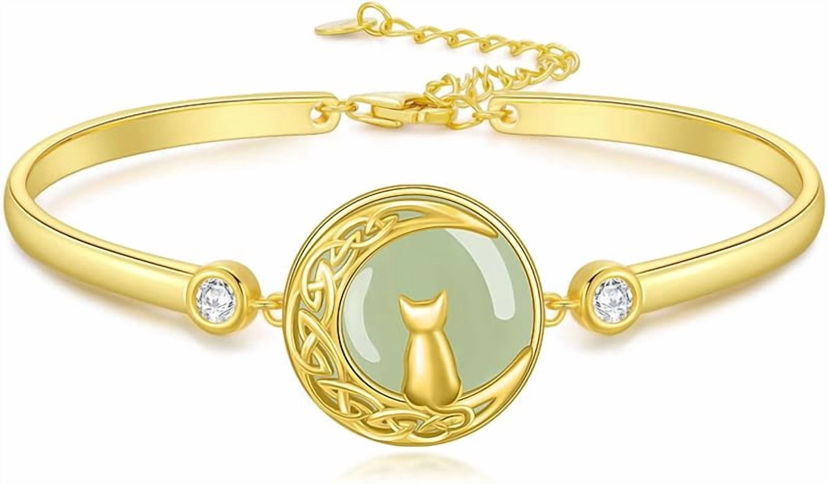 JKR Jade Bracelet for Women 14k Plated Sterling Silver Lotus/Sunflower/Tree of Life/Hummingbird/Dragonfly/Bee/Butterfly/Cat Jade Jewelry Birthday Mothers Day Gifts for Mom Grandma